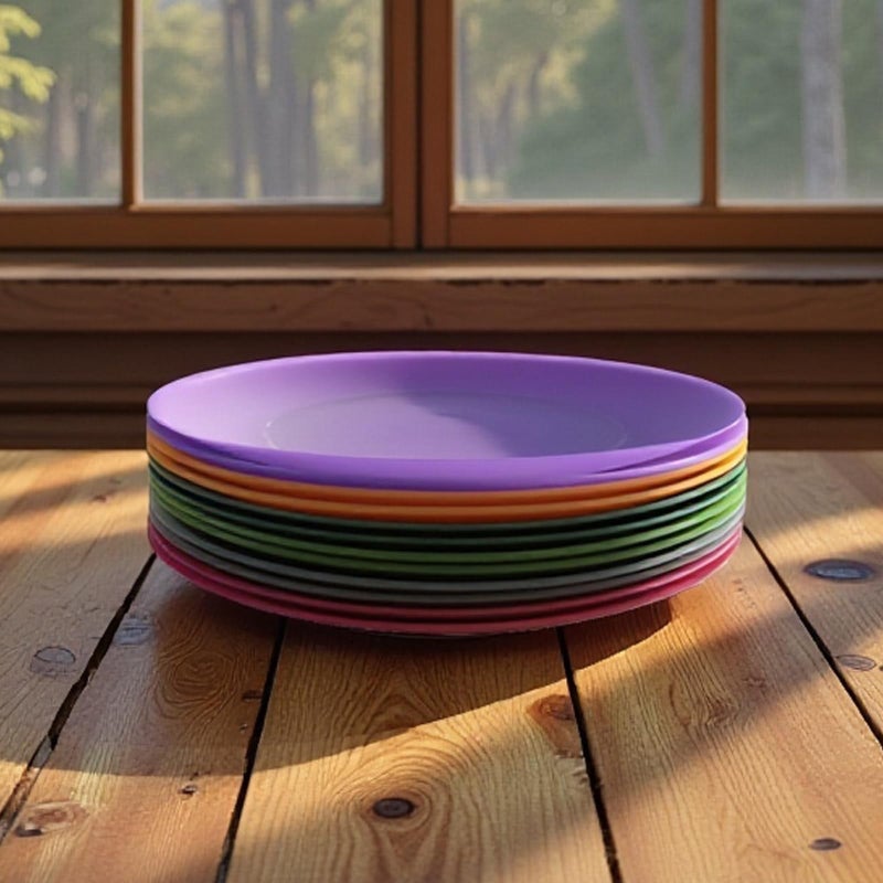 YUYUHUA Everyday Plastic Plates Reusable - Unbreakable Colorful Dinner Plate 10 inch - BPA Free Dishwasher Safe & Microwave Plates set of 12 for Kitchen Camping Patio Outdoor - Image 4